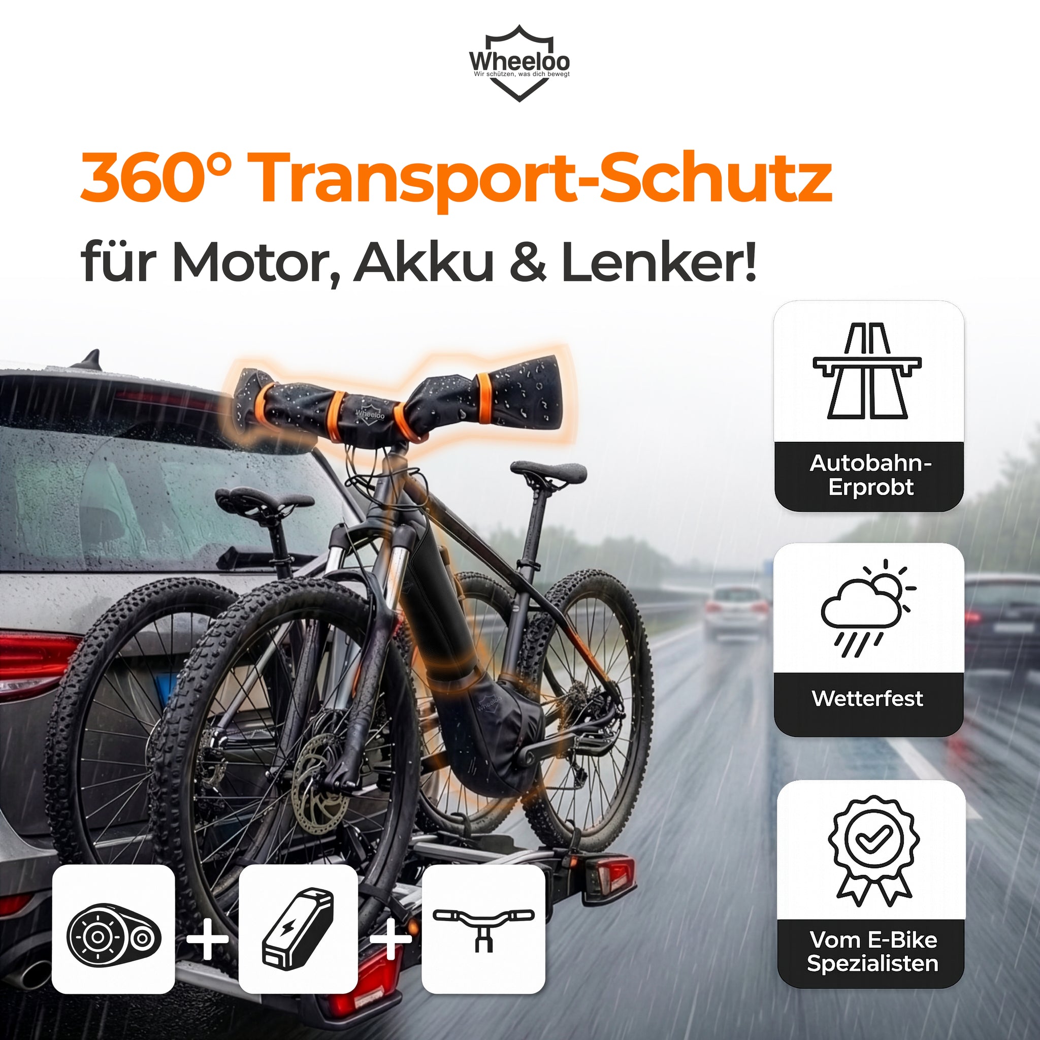 e motor set fahrrad E-Bike Transportschutz Set 3-teilig für Motor, Akku und Lenker von Wheeloo – Wheeloo-Shop