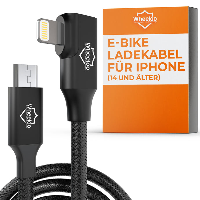 B-Ware I WHEELOO Ebike Ladekabel WAHLWEISE für Iphone oder USB C I 40 cm I für Bosch Intuvia, Kiox, Nyon (groß) E-Bike Display I Micro USB auf Lightning oder USBC I OTG Funktion