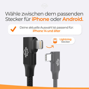 [Winkelstecker] Ebike Ladekabel für IPhone 14 oder älter (Lightning Anschluss)